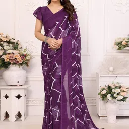 Panzora Geometric Printed Saree With Unstitched Blouse-image-7