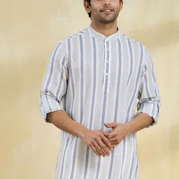 Fabindia Striped Mandarin Collar Cotton Dobby Straight Short Kurta-image-85