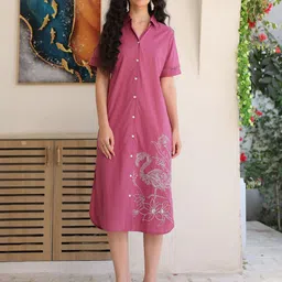 JISORA Floral Embroidered Shirt Midi Dress-picture-18