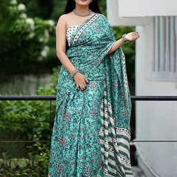 Munir Floral Pure Cotton Bagru Saree-image-93