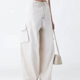 nuon women Nuon by Westside Cream Mid-Rise Cotton-Blend Baggy Trousers-picture-26