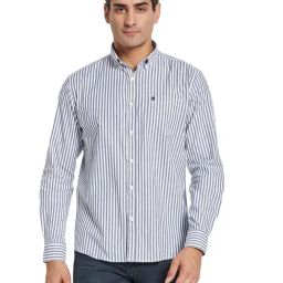 METTLE Navy Blue Regular Fit Striped Shirt-image-106