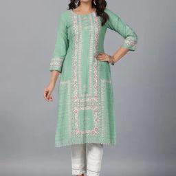 Juniper Sage Green Floral Printed Rayon Straight Kurta With Beads-picture-13