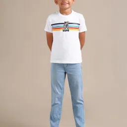 US Polo Kids Boys White Cotton Striped T-Shirt-image-92