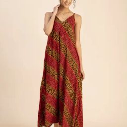 Moomaya Red & Yellow Animal Print Maxi Dress-picture-13