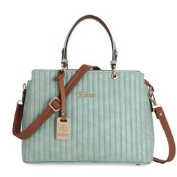 Exotic Green Striped PU Structured Quilted Handheld Bag image 2