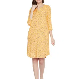 Hypernation Yellow Printed Night Dress-image-48