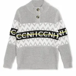 Cherry Crumble By Nitt Hyman Kids Grey & White Self Design Sweater-1