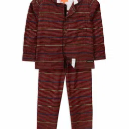 Cherry Crumble By Nitt Hyman Kids Maroon Striped Shirt with Pyjamas-image-60