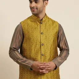 SOJANYA Yellow Comfort Fit Embroidered Nehru Jacket-25