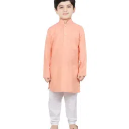 SG Yuvraj Kids Peach & White Cotton Full Sleeves Kurta Set-image-16