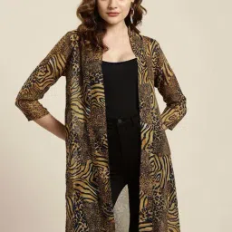 Qurvii Brown Printed Shrug-image-86