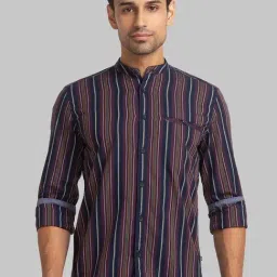 Parx Red & Blue Cotton Slim Fit Striped Shirt-image-9