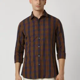 Van Heusen Brown Slim Fit Checks Shirt-picture-20