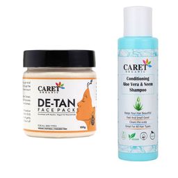 CARET ORGANIC De-tan Face Pack & Conditioning Aloevera Neem Shampoo Combo-3