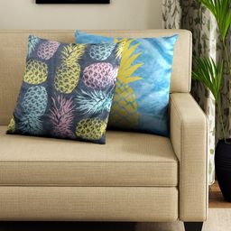 HOUZZCODE Blue Set of 2 Floral Square Cushion Covers-33
