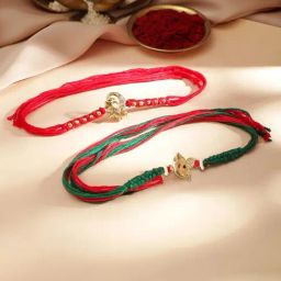 Rubans Ganesha & Subhmangal Stone Studded Thread Rakhis With Roli Chawal - Set of 2-picture-19
