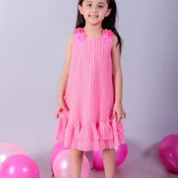 Lil Drama Girls Pink Solid Fit & Flare Dress-image-1