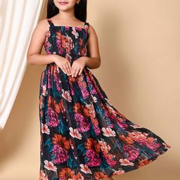 NATIONAL LEBASH Girl Floral Printed Shoulder Straps Smocked Peplum Maxi Dress-image-30
