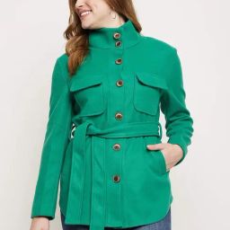 MADAME Green Regular Fit Coat-7