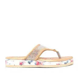 Khadim Kids Beige & Gold T-Strap Sandals-picture-1