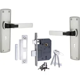 Atom Zinc Alloy Silver Door Handle Lock Set, O-42K.Y-S.S8-7