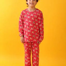 Anthrilo Boys Red Cotton Regular Fit Printed Pyjama Set-image-5