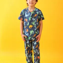 Anthrilo Boys Blue Cotton Regular Fit Printed Pyjama Set-image-40