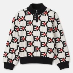 Elle Girls White & Red Self Full Sleeves Sweater-image-90