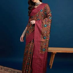 Saree Mall Maroon Silk Self Saree with Blouse Piece-image-32
