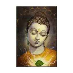 999Store Lord Gautam Buddha Face Brown & Mustard Canvas Framed-Painted Wall Art - Set of 1 image 2