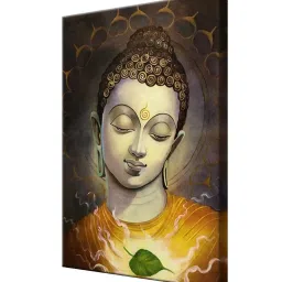 999Store Lord Gautam Buddha Face Brown & Mustard Canvas Framed-Painted Wall Art - Set of 1 image 3