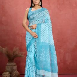 SHANVIKA Turquoise Pure Cotton Floral Saare-picture-37