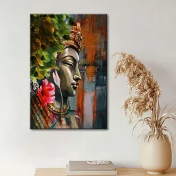 999Store Lord Gautam Buddha Face Multicolor Canvas Framed-Painted Wall Art - Set of 1 image 1