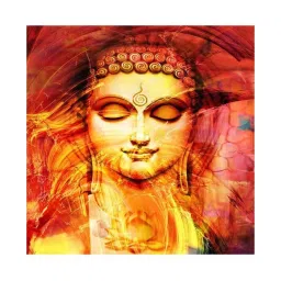999Store Lord Gautam Buddha Face with Hand Red & Yellow Canvas Framed-Painted Wall Art - Set of 1 image 2