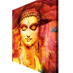 999Store Lord Gautam Buddha Face with Hand Red & Yellow Canvas Framed-Painted Wall Art - Set of 1 image 3