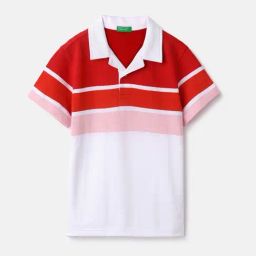 United Colors of Benetton Boys White & Red Cotton Striped Tshirt-image-92