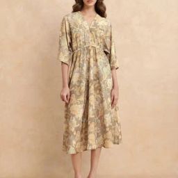 RAREISM Green Polyester Printed Three-Quarter Sleeves Dress-picture-34