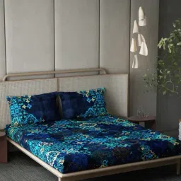 DDECOR Live beautiful Blue Cotton Ethnic 145 TC Double Flat Bedsheet with 2 Pillow Covers-image-53