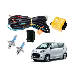 Auto Pearl Phoenix Headlamp 100/90W & 130/100W Wiring Harness Kit with Relay, Switch & Halonix H4 12V 130/100W Halogen Bulb for Wagonr Stingray-12