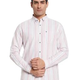 METTLE Pink Regular Fit Striped Shirt-image-47