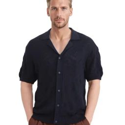 Rare Rabbit Navy Boxy Fit Textured Shirt-image-72