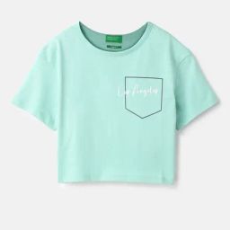 United Colors of Benetton Girls Aqua Cotton Character Based Tshirt-image-0