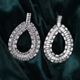 KPOP Silver-Plated Teardrop Shaped Rhinestone Studded Drop Earrings-12