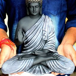 GW CREATIONS Grey Buddha Idol Showpiece-image-99