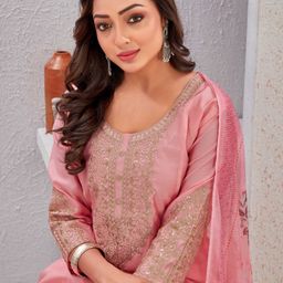 Tankori Women Embroidered Regular Sequinned Kurta with Trousers & With Dupatta-image-5