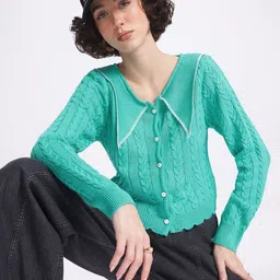 glitchez Softly Structured Collar Cable Knit Cardigan-image-68
