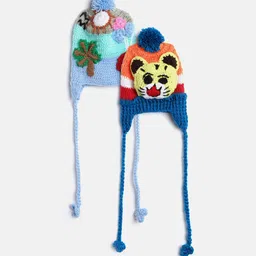 CHUTPUT Kids Set of 2 Blue & Yellow Crochet Beanie-13