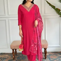 S.K.C Ethnic Motifs Yoke Design Sequinned Straight Kurta With Trouser & Dupatta image 3
