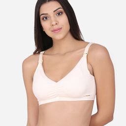 MAMMA PRESTO Solid Full Coverage Micro Fabric Lightly Padded Breathable Maternity Nursing Bra - Peach-image-4
